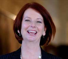 Julia Gillard, Australia's new Prime Minister, smiling broadly