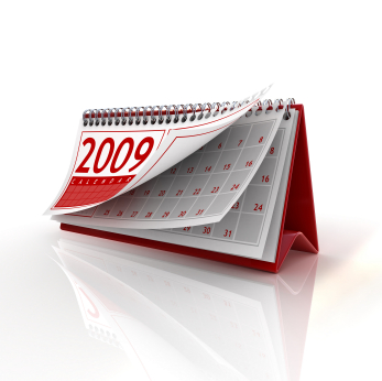 2009 desktop calendar with pages riffling in an apparent breeze