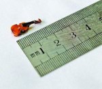 Tiny violin/fiddle less than half an inch long "Chen, of Beijing, China, took seven years to craft the tiny instrument from 30 separate parts with strings thinner than a human hair."