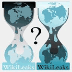 Two hourglasses as per the Wikileaks logo with a question mark between them
