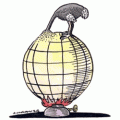 A cartoon of a globe with a burner at the bottom and an ostrich putting its head in the sand at the top