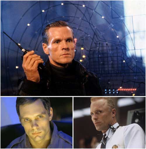 a three-panel image of William Sadler as Col. Stuart in Die Harder, Keir Dullea in 2001 A Space Odyssey, and Ed Harris in Apollo 13