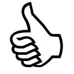 A line drawing of a hand giving the thumbs up sign