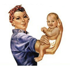 Rosie the Riveter with a baby