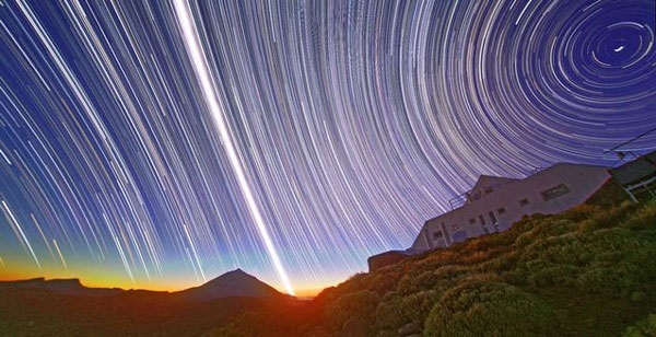 sun and star trails photographed over the equator at Ecuador