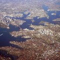 Aerial view of Sydney harbour and surrounds from the north