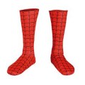 red socks with a black pattern that looks like spiderman's costume