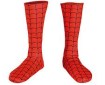 red socks with a black pattern that looks like spiderman's costume