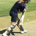 Ellyse Perry plays a forward defensive shot