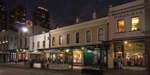 George Street, The Rocks, Sydney Photograph of George Street, The Rocks, at night, showing mostly well-kept pubs and restaurants