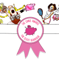 Cartoon of a range of women performing widely varied activities, with the Ernies logo of a flying pink pig centre.