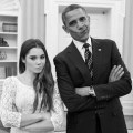 A photo taken inside the Oval Office of the White House featuring President Barack Obama and Olympic gymnast McKayla Maroney