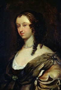 Portrait of a brunette white woman in Restoration dress.