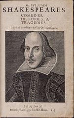 Frontispiece of Shakespeare's Complete Works showing engraving of the playwright.