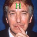 Alan Rickman photoshopped with an H on his forehead like the holograms in Red Dwarf