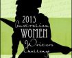 Black silhouette of an apparently female figure in a top hat on a green background (with some faint writing in the top and bottom thirds), with the words in white: 2015 Australian Women Writers Challenge