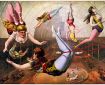 lithograph of circus trapeze artists