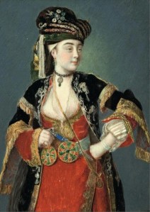 Painting of young woman in Ottoman Empire garb.