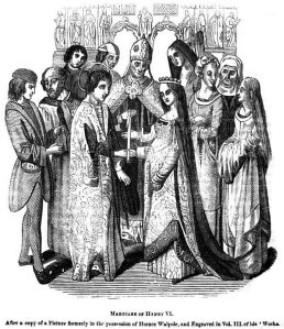 Medieval line drawing of a royal wedding.