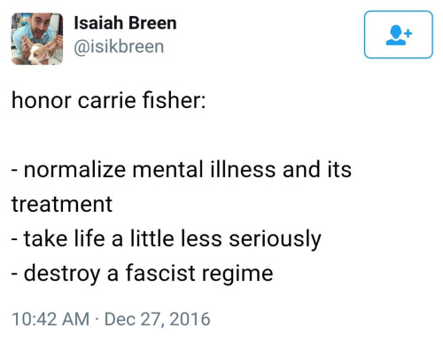 screencap of tweet in remembrance of Carrie Fisher